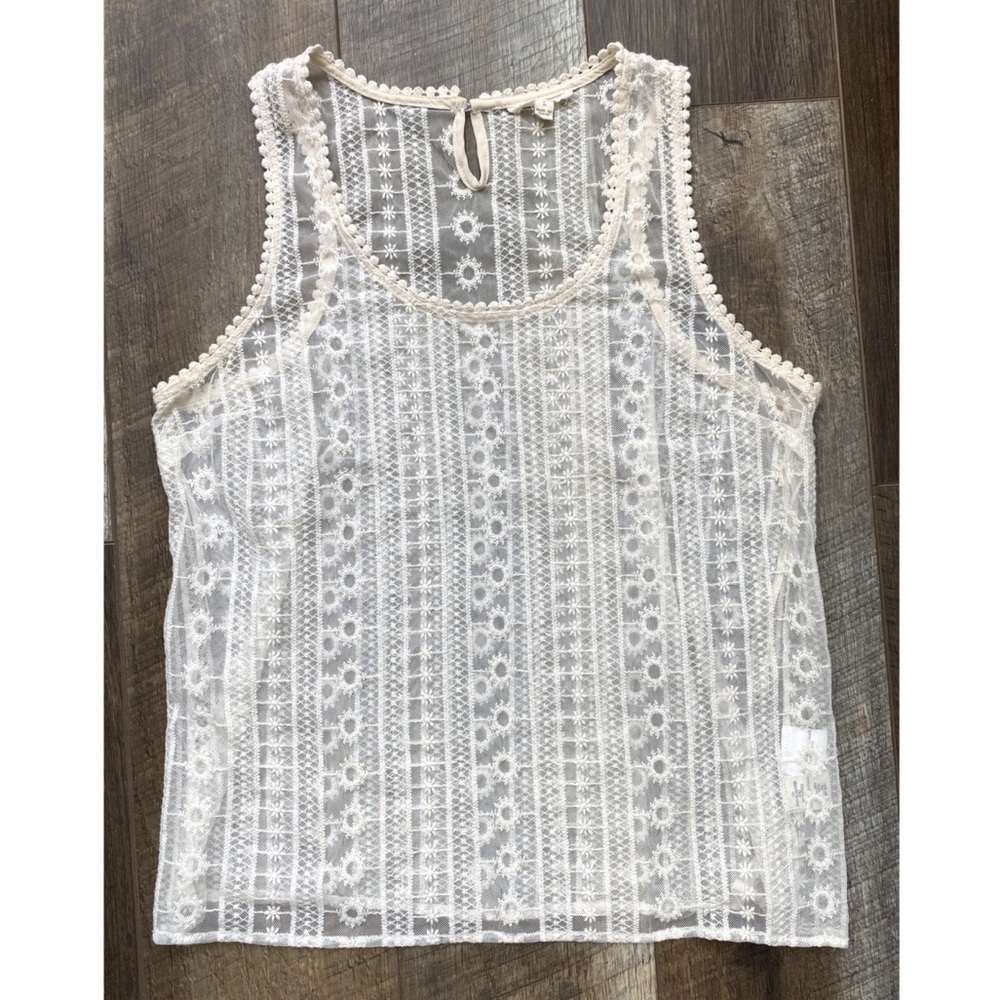 {Anthro} Adiva Lace Embroidered Mesh Boho Tank